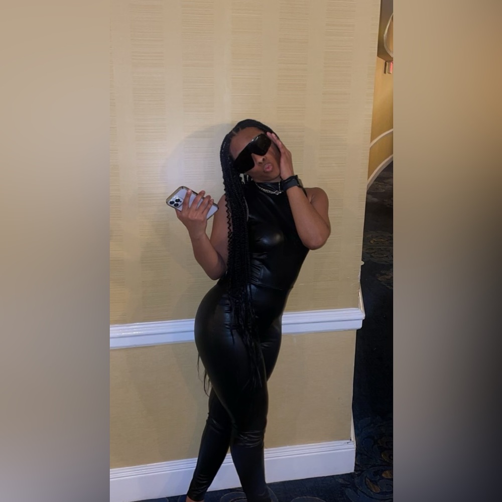 Black Faux Leather Jumpsuit